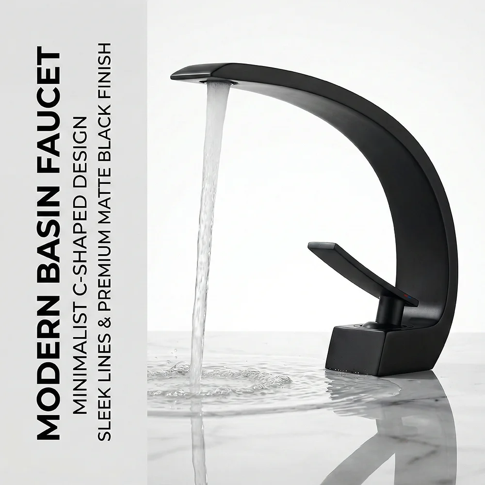 Silicone Tap Washer - Matte Black Bathroom Faucet, Aluminum Alloy