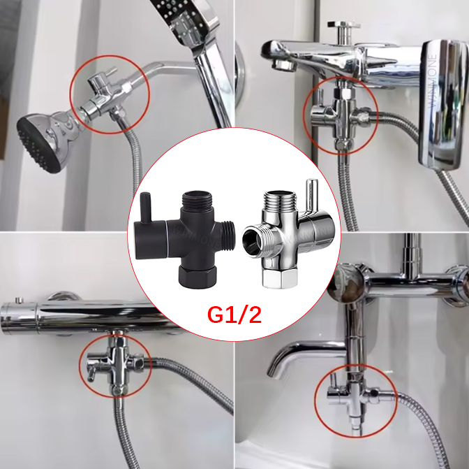 Black Silver 3 Way T-Adapter D - Shower Valve Cartridge recension och pris